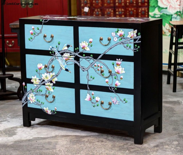 Chinese Black and Blue Lacquer Painted C