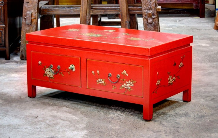 Red Leather Wrap 2 Drawer Coffee Table