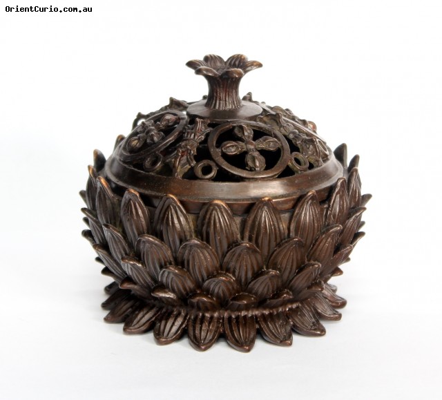 Brass Incense Burner Bowl with Lotus Dec