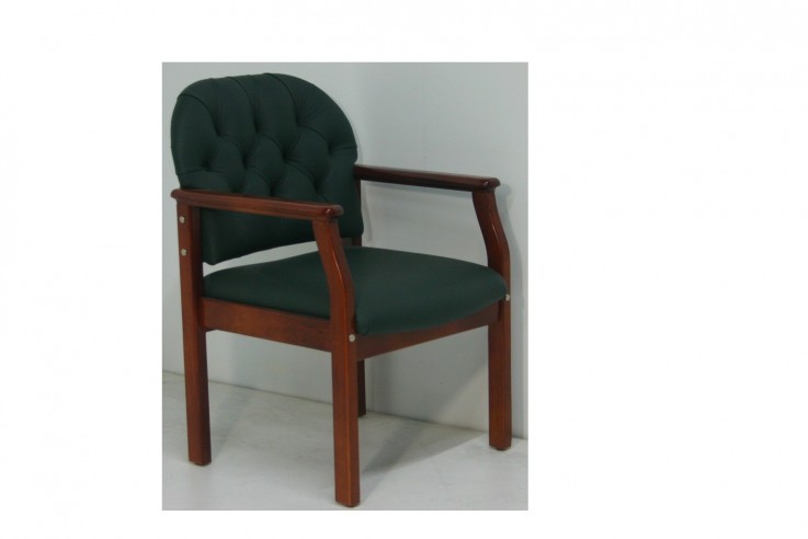 Deep Button Leather & Wood Visitor Chair