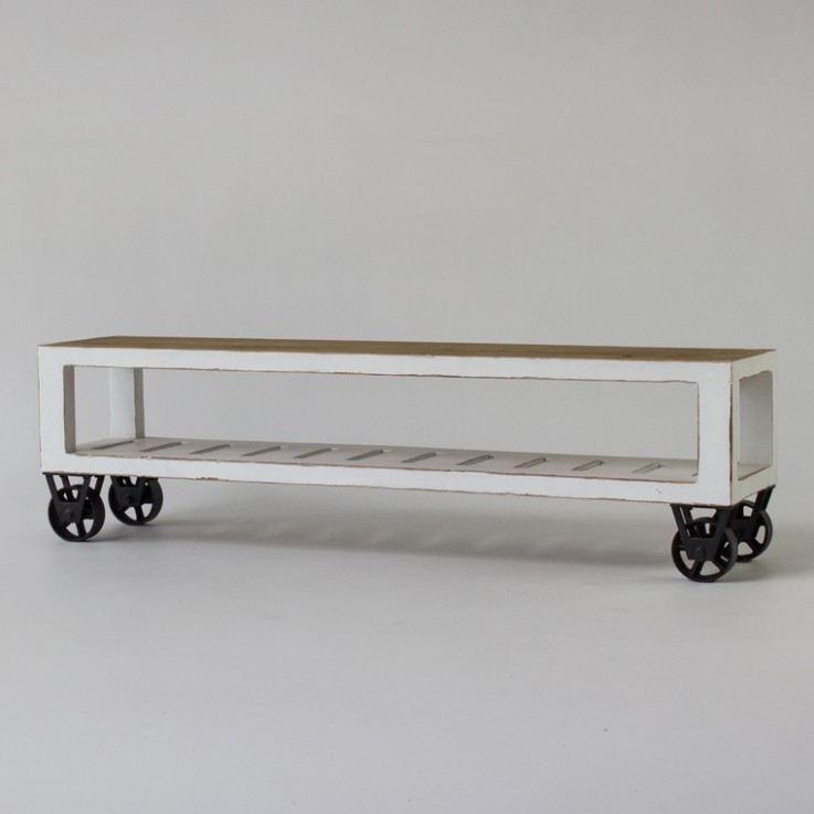 Industrial Low TV Console with wheels 