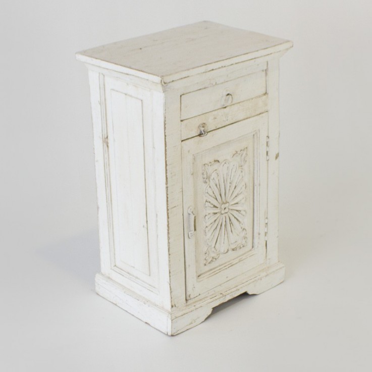 Indian bedside table with carved door in