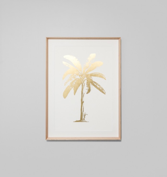 Gold foil palm art with timber frame