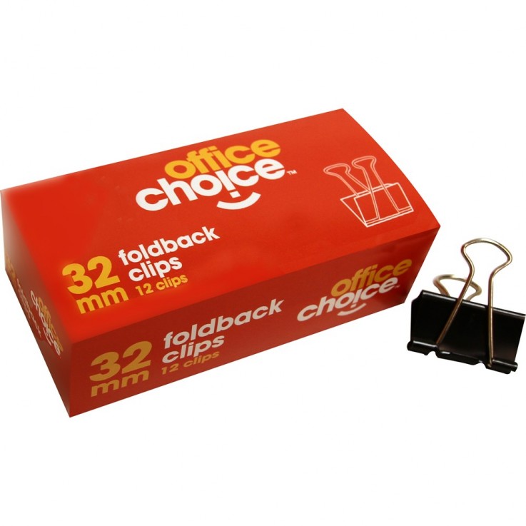 OFFICE CHOICE FOLDBACK CLIPS 32mm Box12