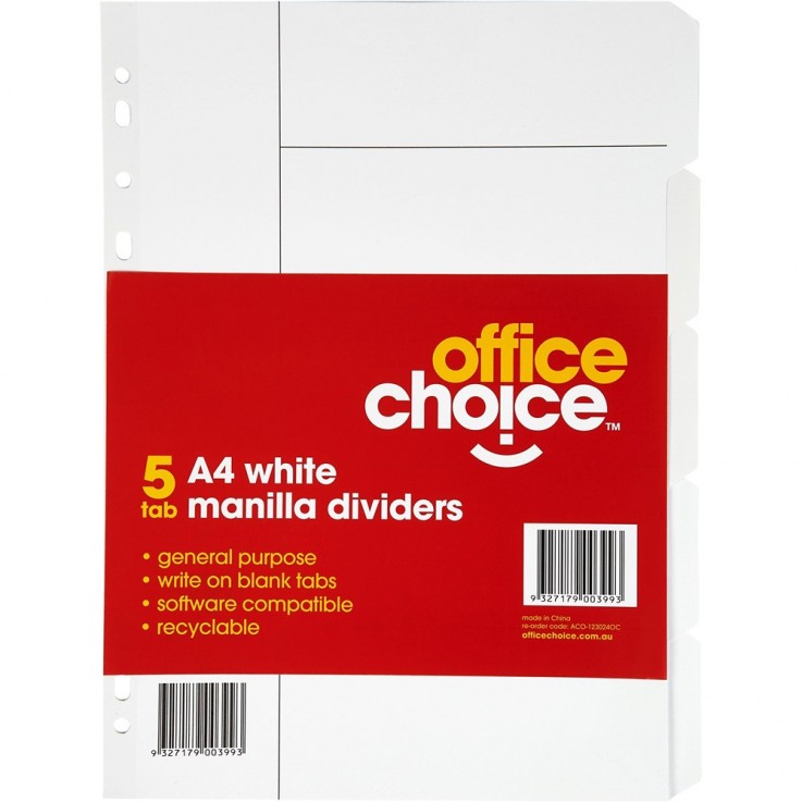 OFFICE CHOICE DIVIDERS A4 5Tab Manilla W