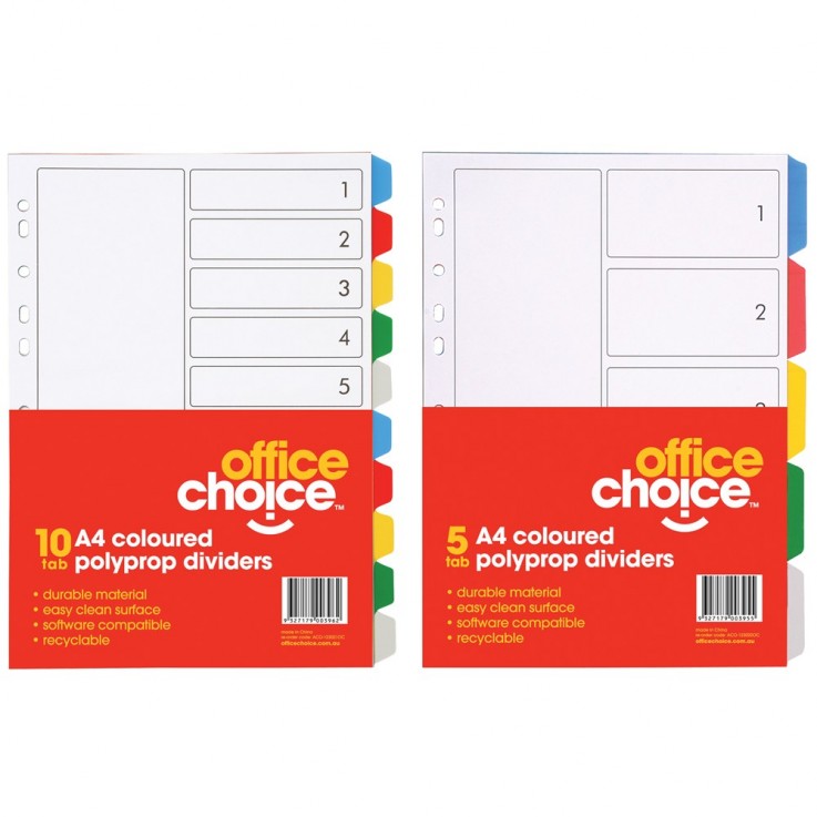 OFFICE CHOICE DIVIDERS A4 5Tab Coloured 
