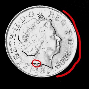 2009 UK circ Five Pence Error Coin - Cud