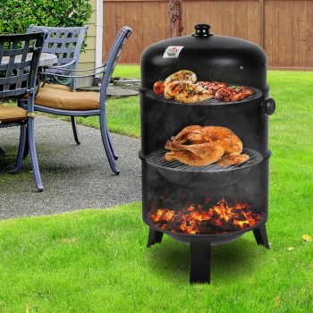 GRILLZ 3-IN-1 CHARCOAL BBQ SMOKER - BLAC