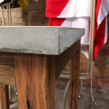 CONCRETE TABLE WITH RECYCLED TIMBER BASE