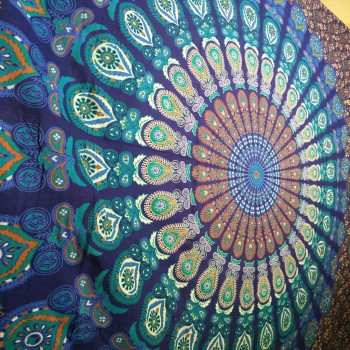 Blue Green Indian Hippie Tapestry Throw