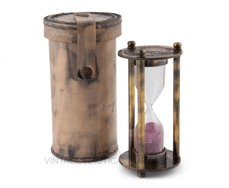 Hour Glass – Leather Case Brass Antique 