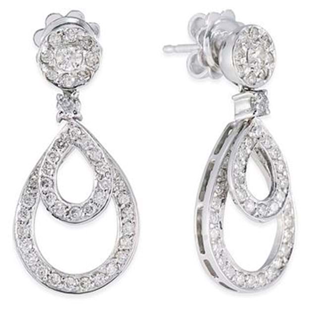14K White Gold Diamond Drop Earrings 1.1