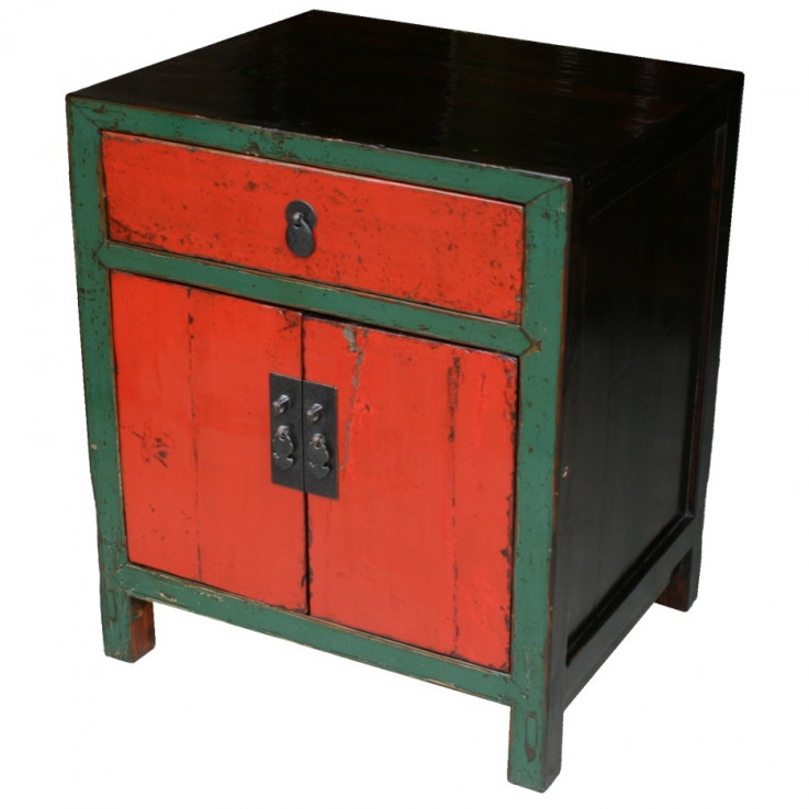 Original Green and Red Bedside Cabinet