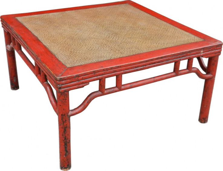 Red Rattan Inlay Coffee Table