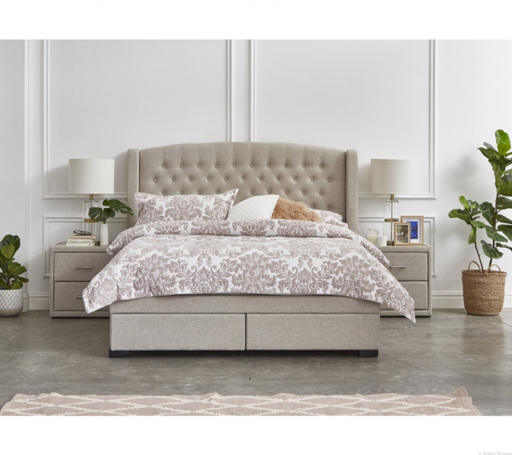 Barbados Upholstered Oatmeal Drawer Bed
