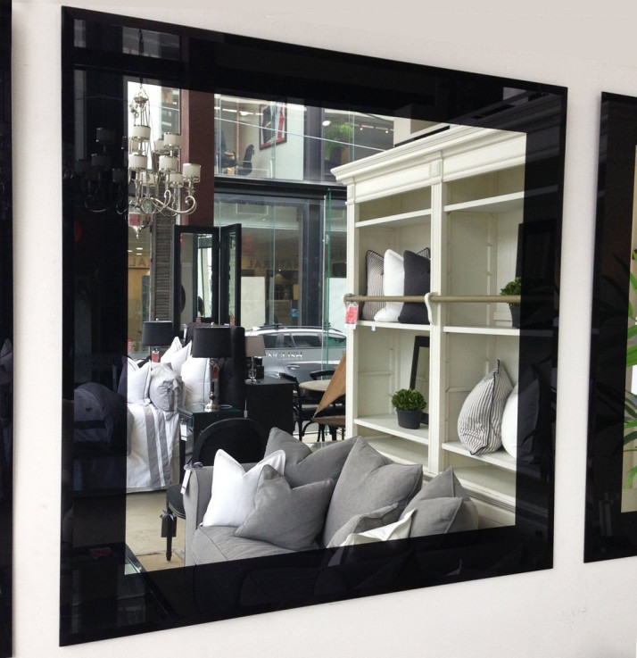 Square Bevelled Edge Mirror with Black B