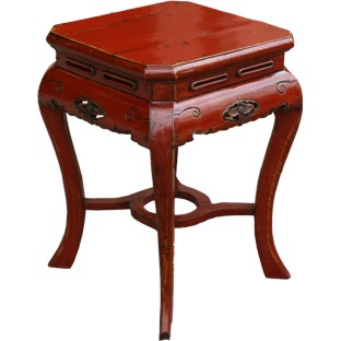 Square Red Stool with Carved Legs