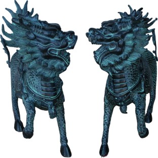 A pair of Large Bronze Qi Lin Replica